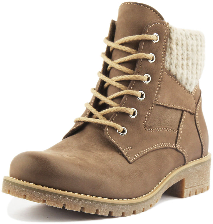 JUSTINREESS ENGLAND Womens Ankle Boots Sophia Warm Hiker Boot In Khaki Brown