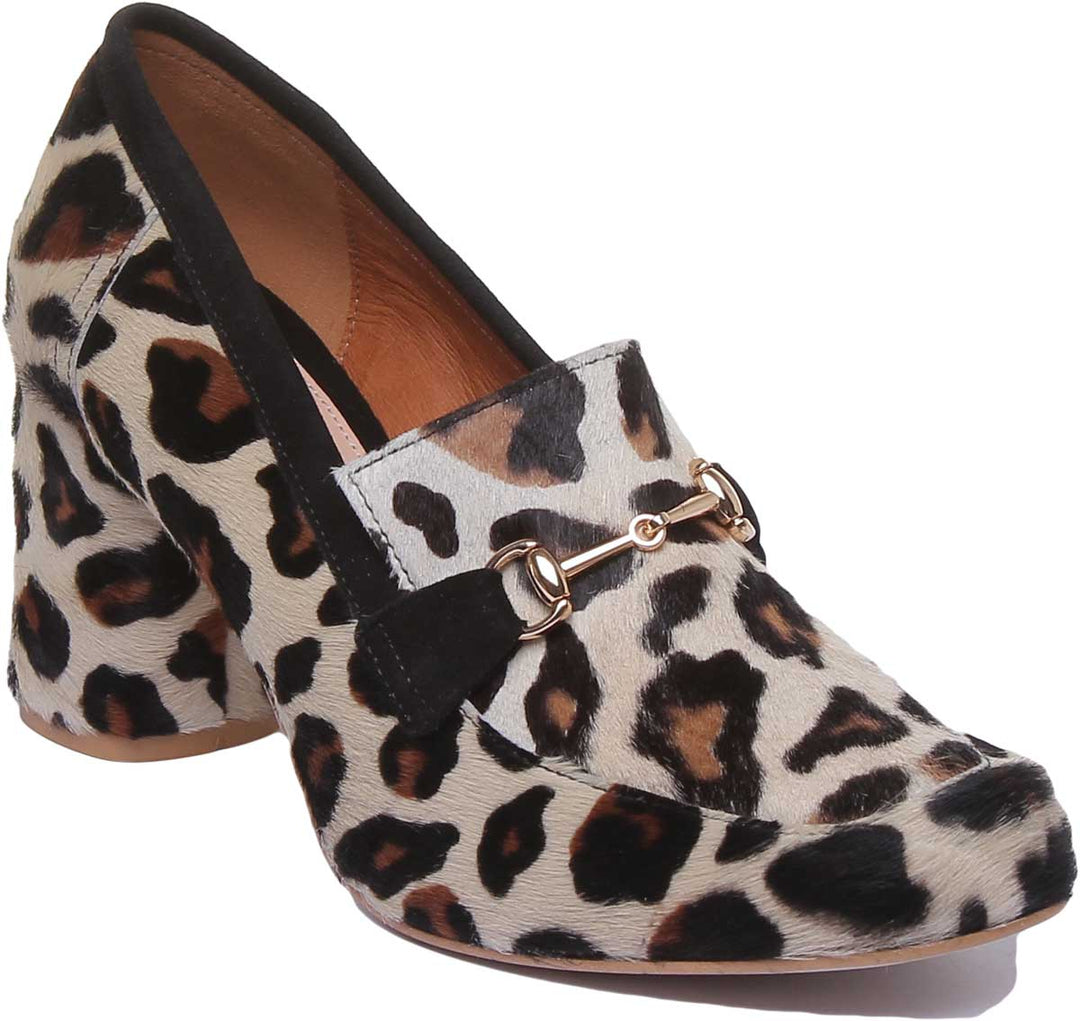 JUSTINREESS ENGLAND Womens Heel Shoes Alice Block Heel Leather Shoe In Leopard