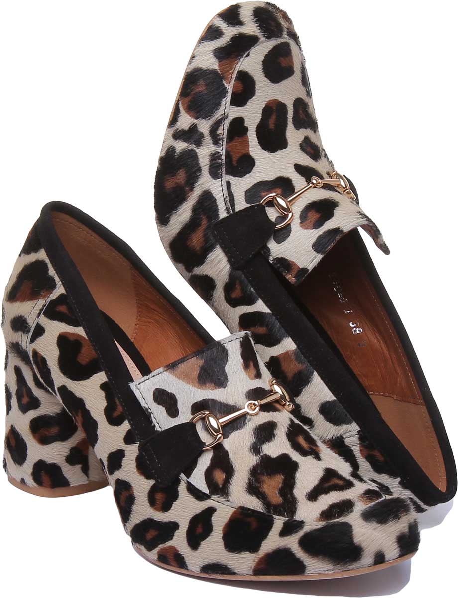 JUSTINREESS ENGLAND Womens Heel Shoes Alice Block Heel Leather Shoe In Leopard