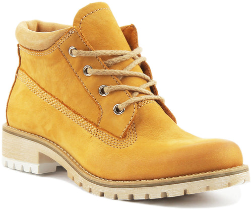Stella Lace Up Hiking Boot In Mustard