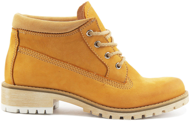 JUSTINREESS ENGLAND Womens Ankle Boots Stella Lace Up Hiking Boot In Mustard