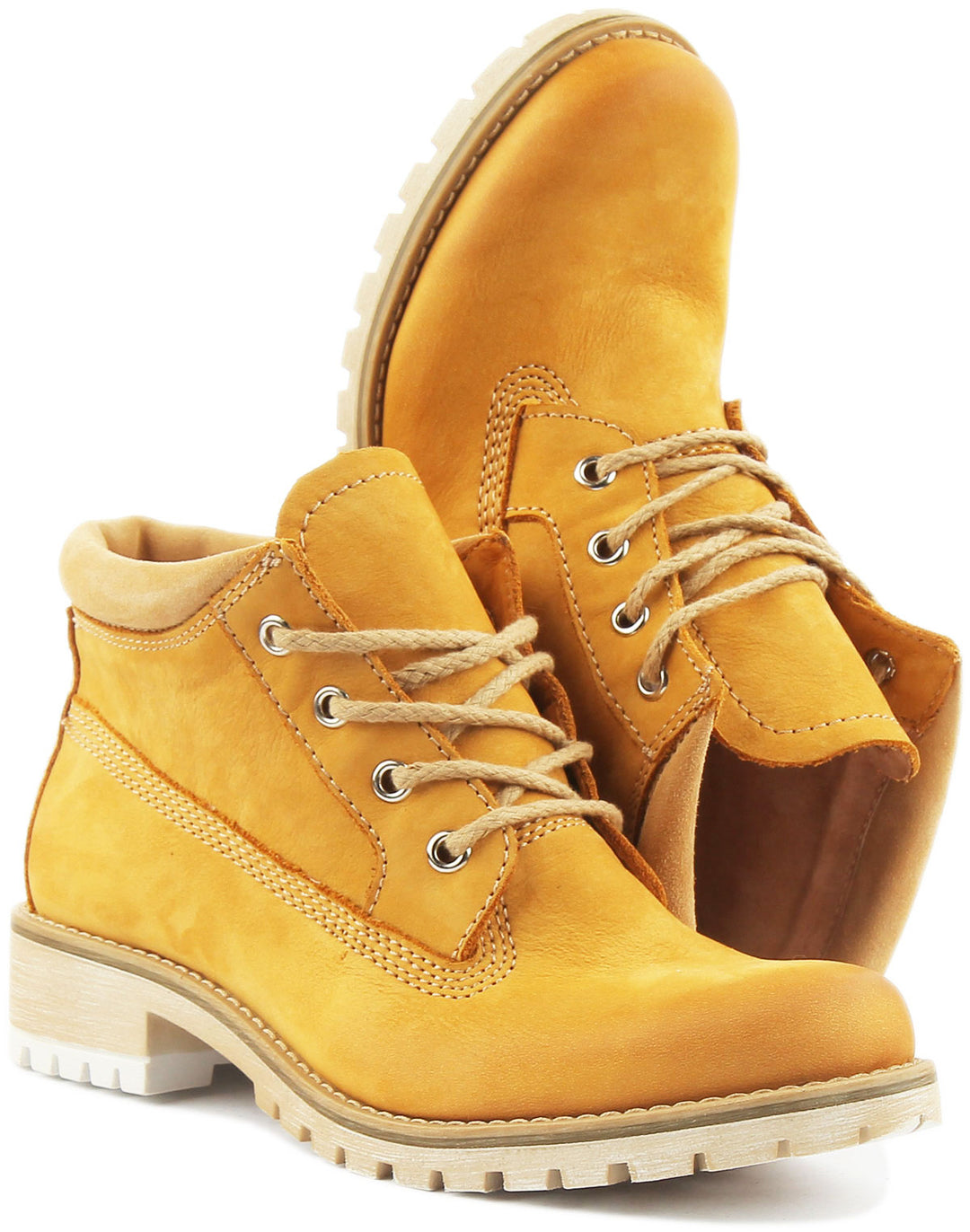 JUSTINREESS ENGLAND Womens Ankle Boots Stella Lace Up Hiking Boot In Mustard