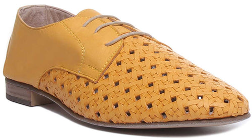 Alexandra Woven Lace Up Shoe In Mustard