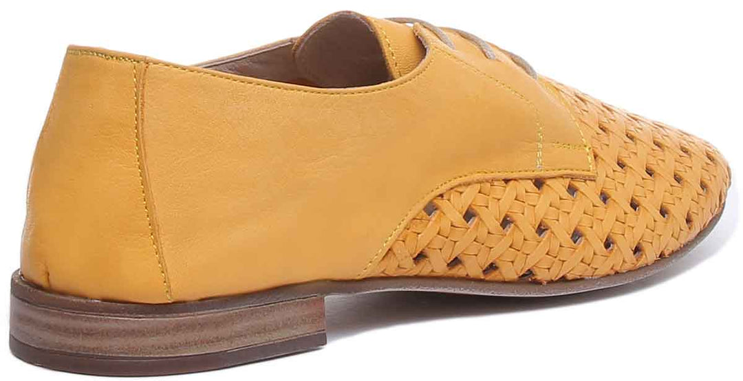 JUSTINREESS ENGLAND Womens Casual Shoes Alexandra Woven Lace Up Shoe In Mustard