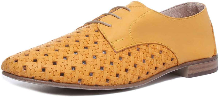 JUSTINREESS ENGLAND Womens Casual Shoes Alexandra Woven Lace Up Shoe In Mustard