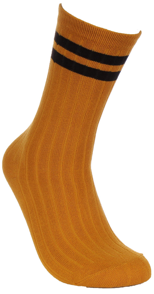 2 Pairs Stripe Socks In Mustard