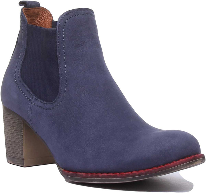 JUSTINREESS ENGLAND Womens Ankle Boots 6000R Block Heel Suede Chelsea Boot In Navy