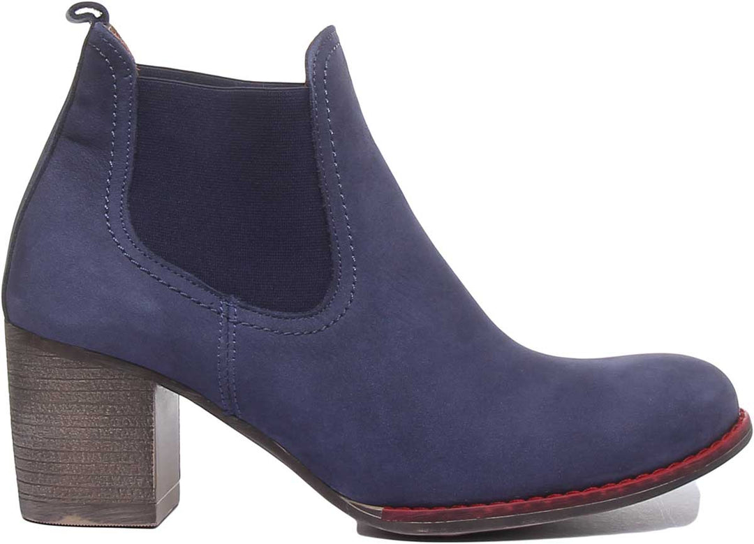 JUSTINREESS ENGLAND Womens Ankle Boots 6000R Block Heel Suede Chelsea Boot In Navy