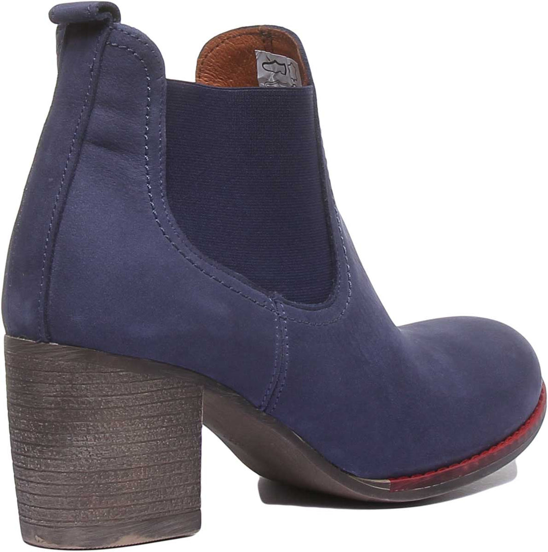 JUSTINREESS ENGLAND Womens Ankle Boots 6000R Block Heel Suede Chelsea Boot In Navy