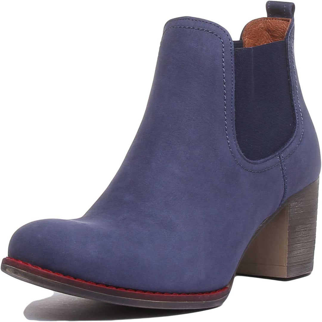 JUSTINREESS ENGLAND Womens Ankle Boots 6000R Block Heel Suede Chelsea Boot In Navy