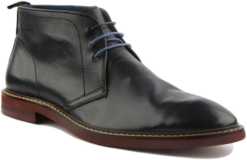 Finley Lace Up Leather Boot In Navy