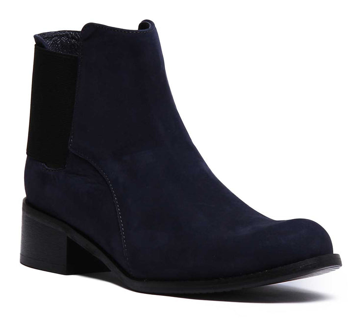 JUSTINREESS ENGLAND Womens Ankle Boots Orchid Leather Boot With Elastic At The Back In Navy