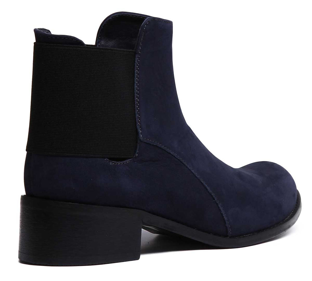 JUSTINREESS ENGLAND Womens Ankle Boots Orchid Leather Boot With Elastic At The Back In Navy