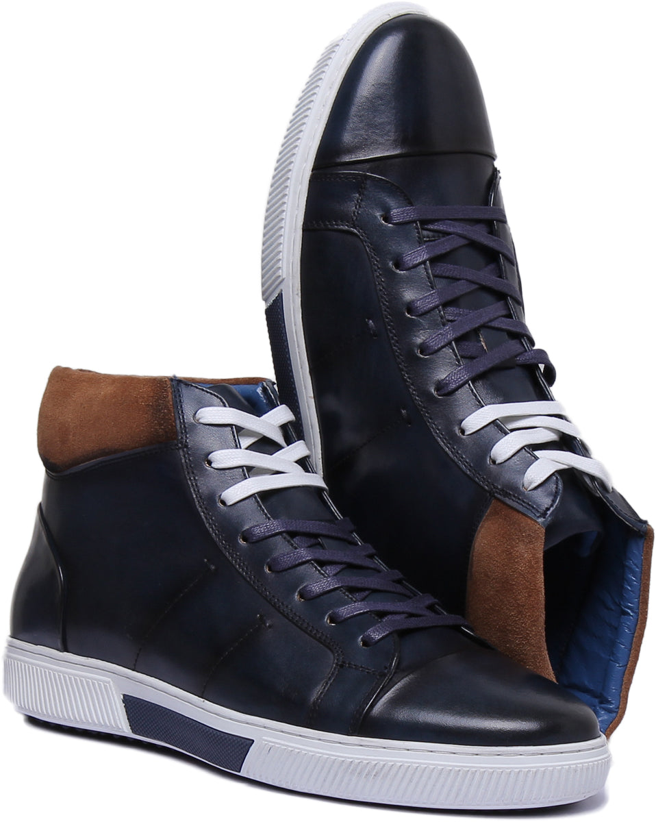 JUSTINREESS ENGLAND Mens Ankle Boots Jed Lace Up Leather Boot In Navy