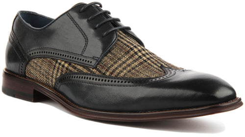 Curtis Two Tone Leather & Fabric Shoe In Navy
