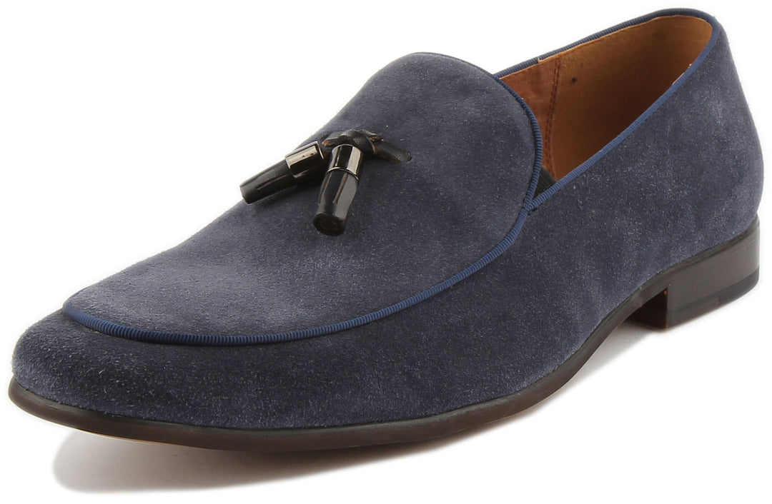 JUSTINREESS ENGLAND Mens Loafers Wilmot Slip On Suede Loafer In Navy Blue