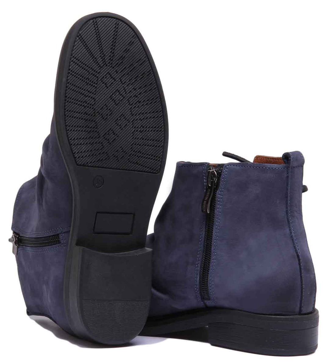JUSTINREESS ENGLAND Womens Ankle Boots 6550 Leather Boot With Lace On The Side In Navy Blue
