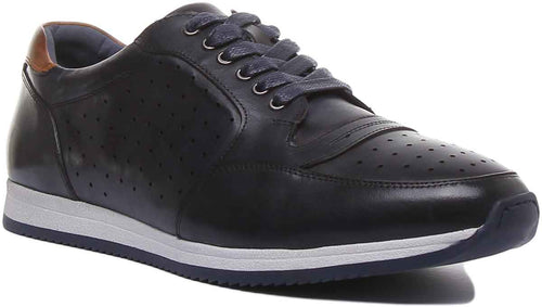 Henry Lace Up Leather Shoe In Navy Blue