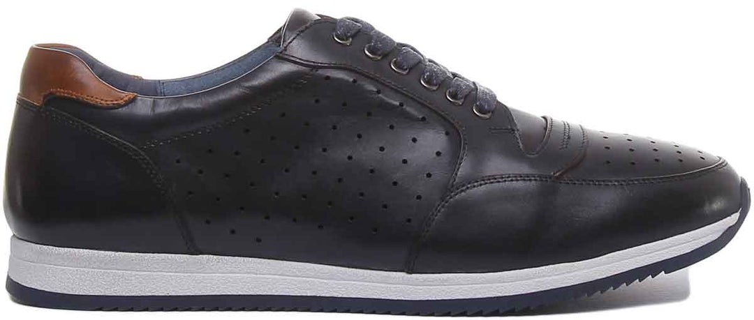 JUSTINREESS ENGLAND Mens Trainers Henry Lace Up Leather Shoe In Navy Blue