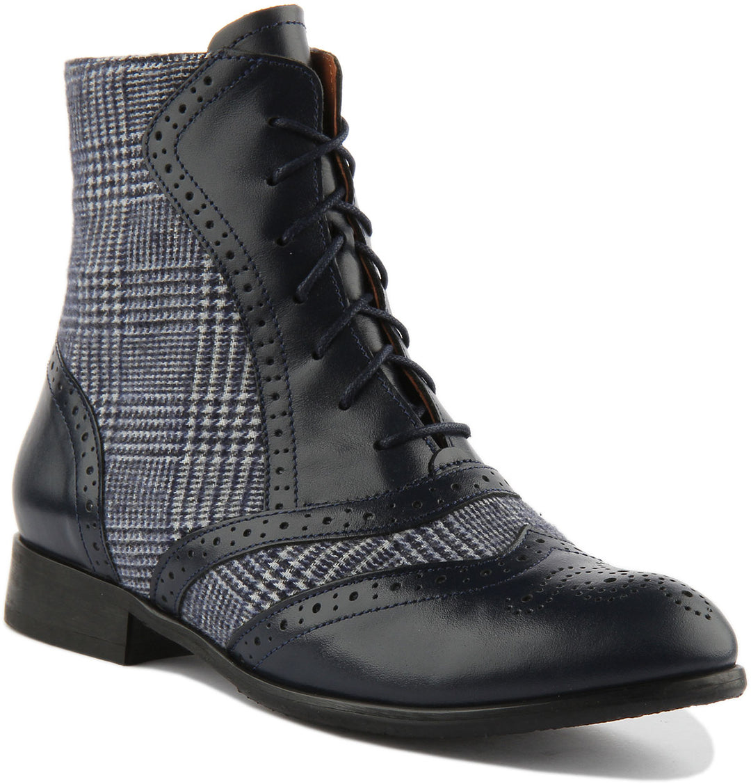 Justinreess England Ankle Boots Ren Brogue Ankle Boots In Navy Blue