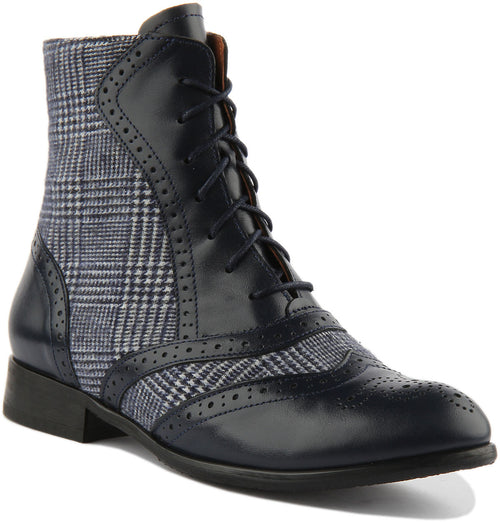 Ren Brogue Ankle Boots In Navy Blue