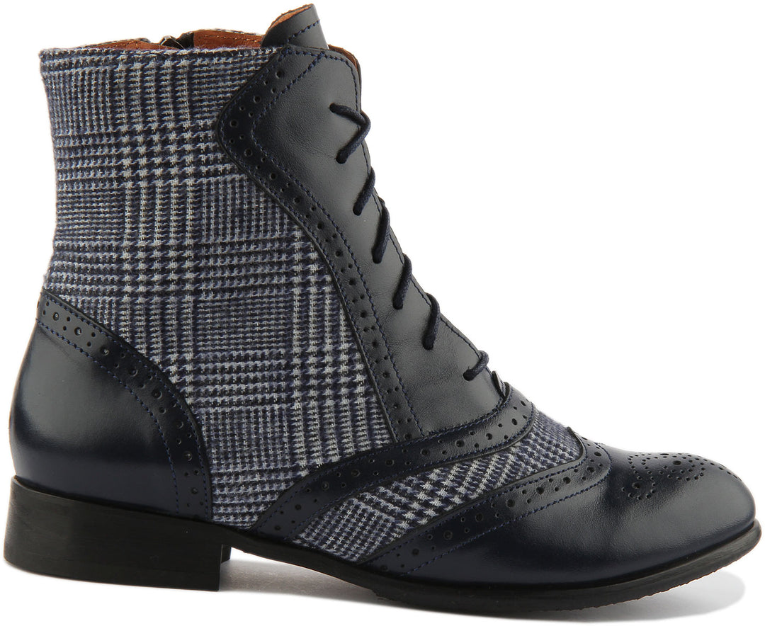 Justinreess England Ankle Boots Ren Brogue Ankle Boots In Navy Blue