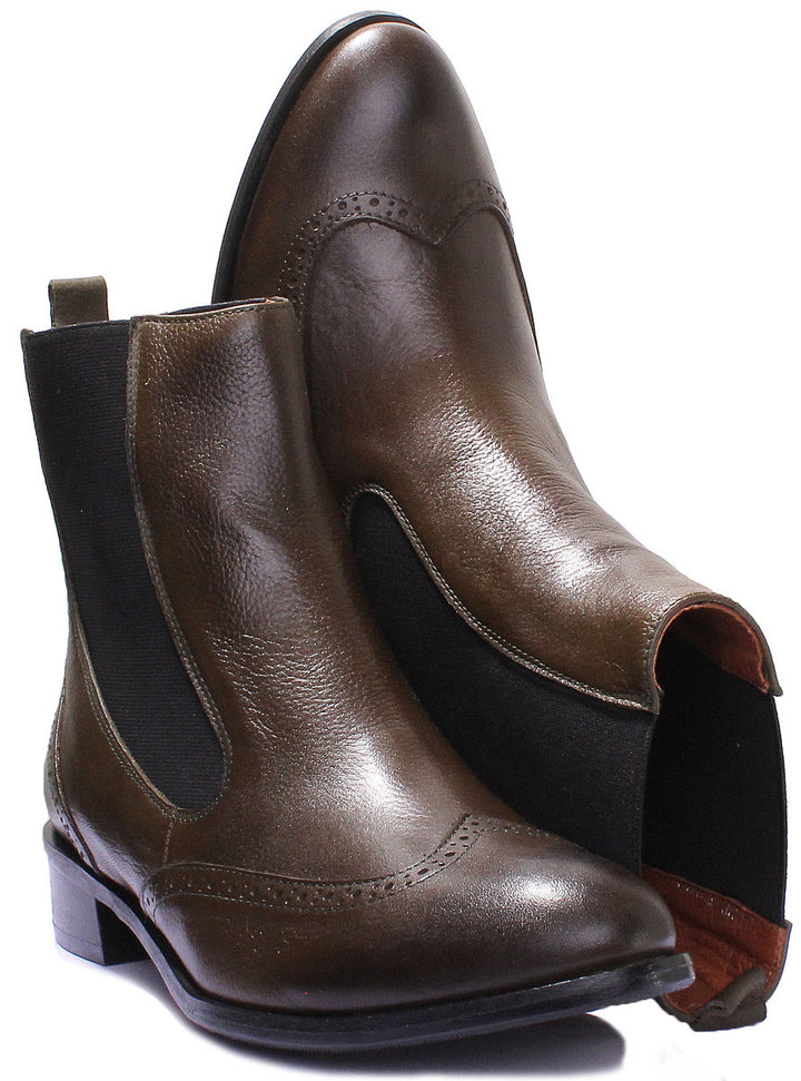 JUSTINREESS ENGLAND Womens Ankle Boots Giana High Chelsea Leather Boot In Olive