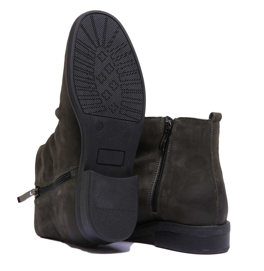 JUSTINREESS ENGLAND Womens Ankle Boots 6550 Leather Boot With Lace On The Side In Olive