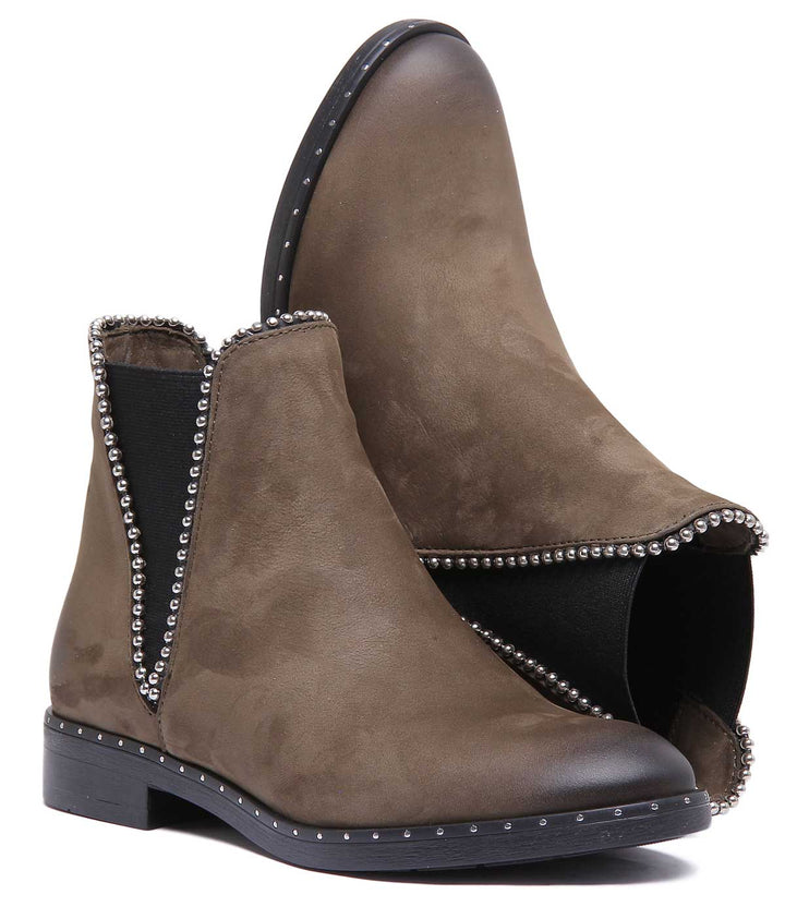 JUSTINREESS ENGLAND Womens Ankle Boots Mea Beaded Chelsea Boot In Olive
