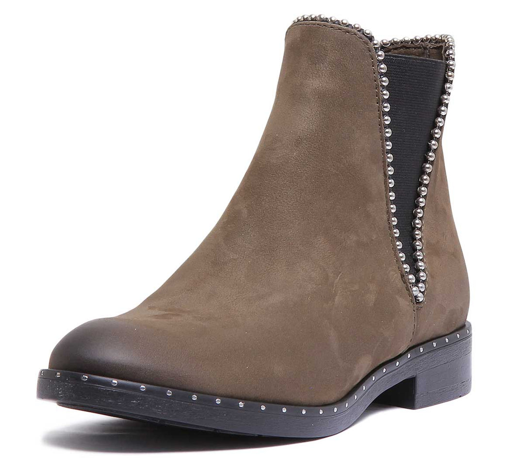 JUSTINREESS ENGLAND Womens Ankle Boots Mea Beaded Chelsea Boot In Olive