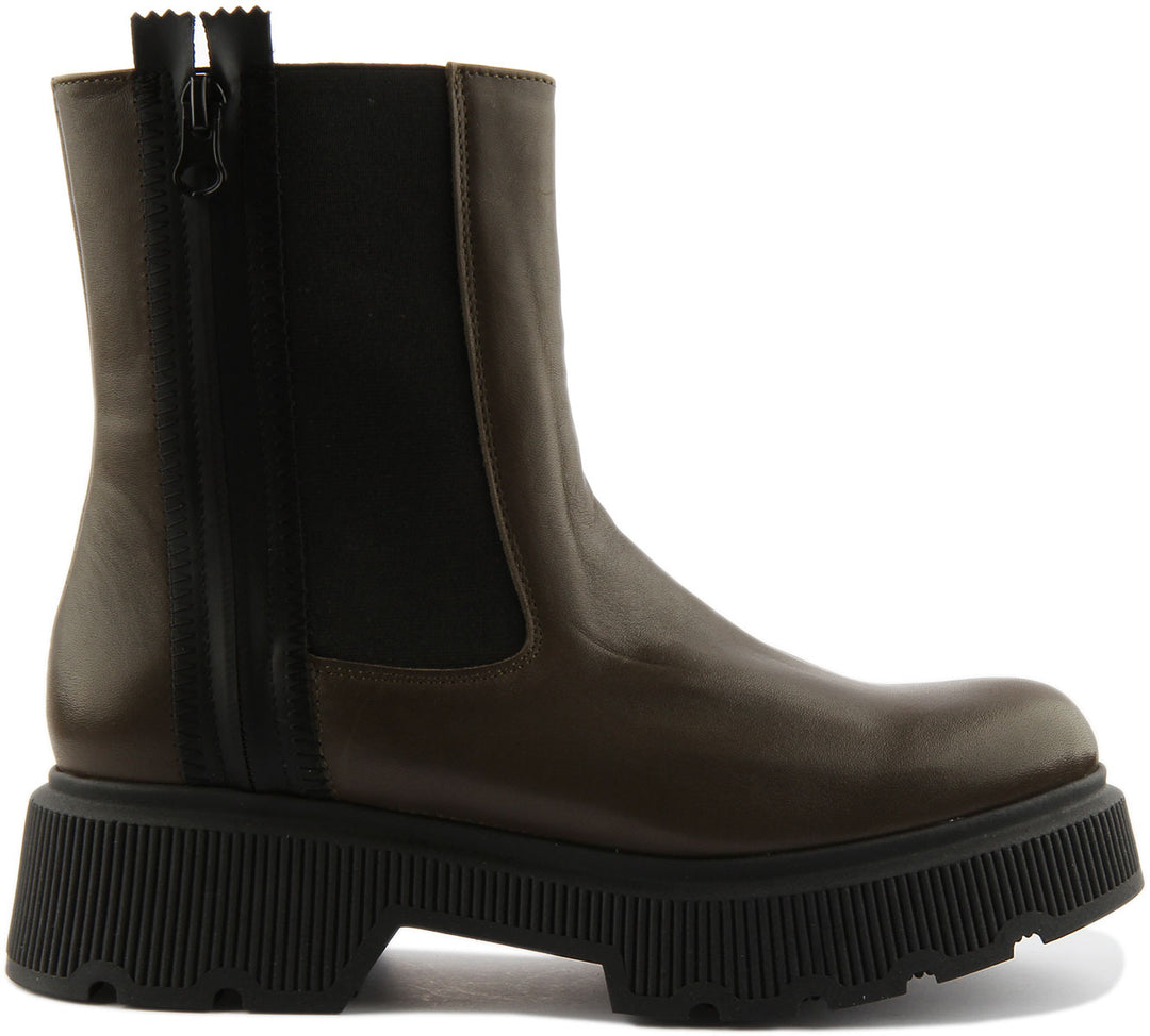 Justinreess England Shoes Mae Chunky Chelsea Boot In Olive