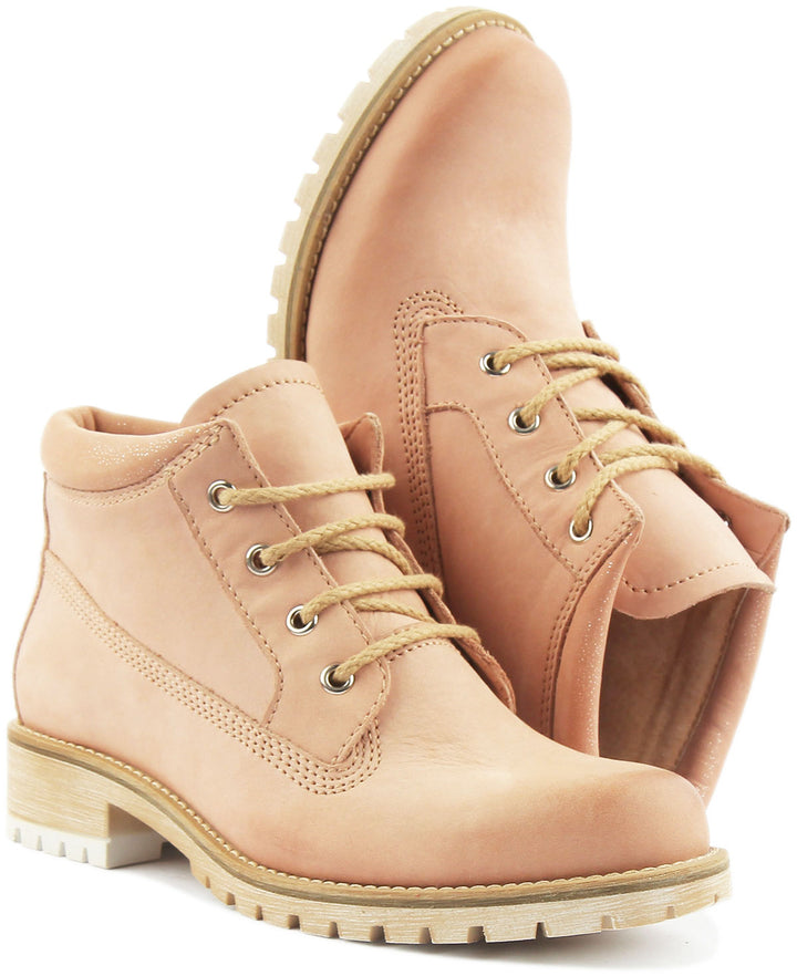 JUSTINREESS ENGLAND Womens Ankle Boots Stella Short Lace Up Bootie In Pink