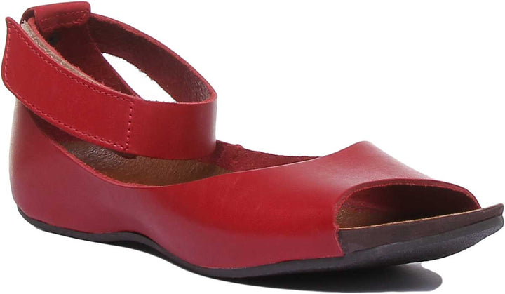 JUSTINREESS ENGLAND Womens Sandals 7020 Ankle Strap Peep Toe Sandal In Red