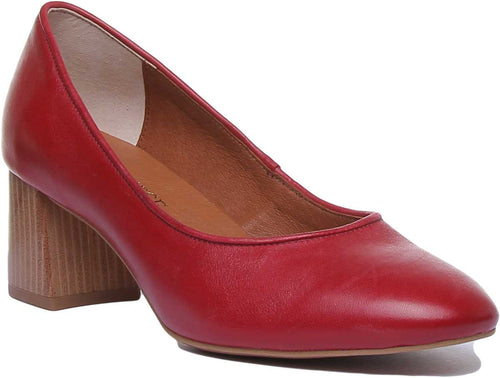7400 Block Heel Slip On Leather Shoe In Red