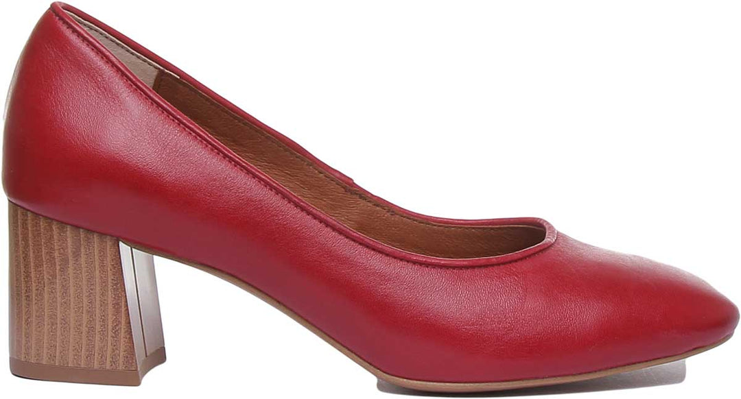 JUSTINREESS ENGLAND Womens Heel Shoes 7400 Block Heel Slip On Leather Shoe In Red