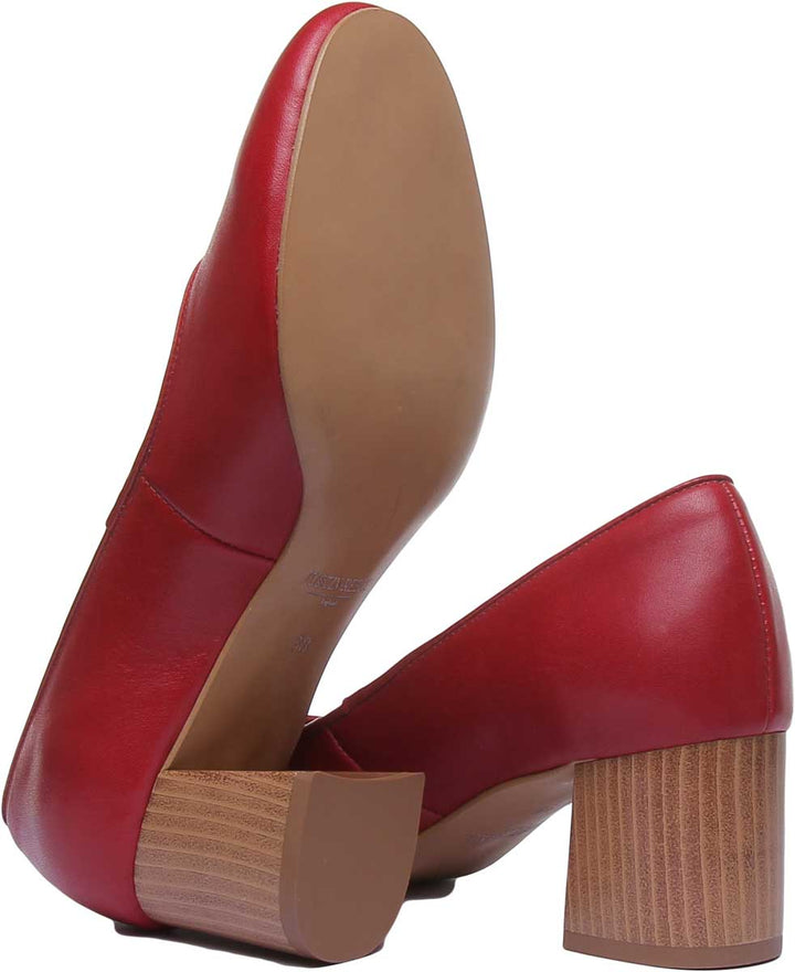 JUSTINREESS ENGLAND Womens Heel Shoes 7400 Block Heel Slip On Leather Shoe In Red