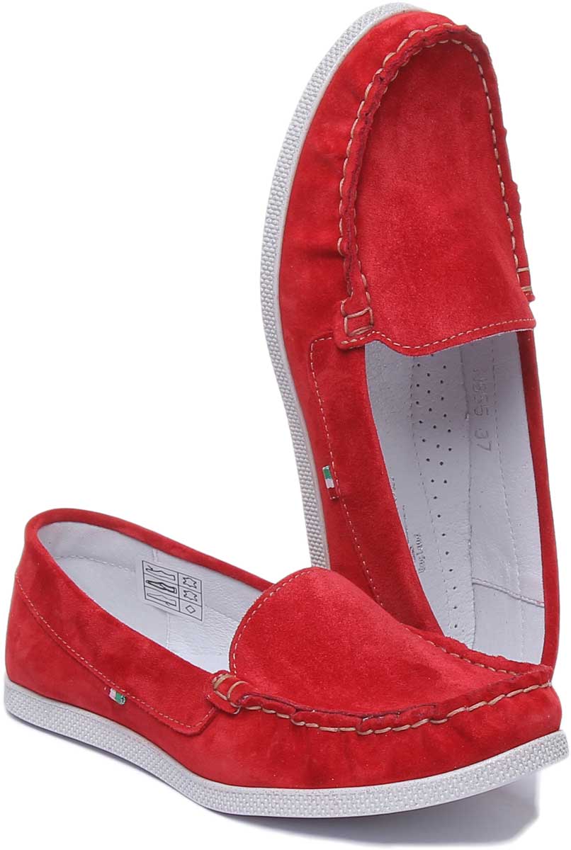 JUSTINREESS ENGLAND Womens Loafers Nita Suede Slip On Shoe In Red