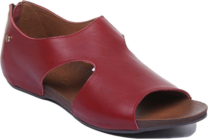JUSTINREESS ENGLAND Womens Sandals 7500 Leather Peep Toe Sandal With Zip In Red