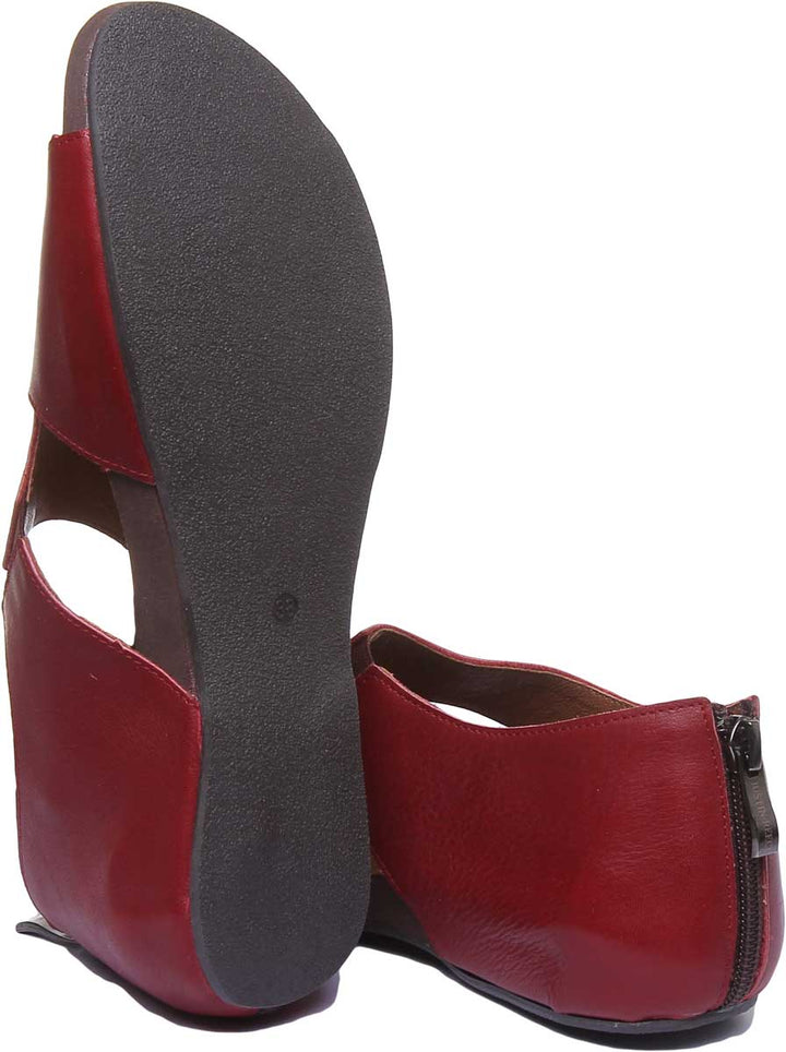 JUSTINREESS ENGLAND Womens Sandals 7500 Leather Peep Toe Sandal With Zip In Red