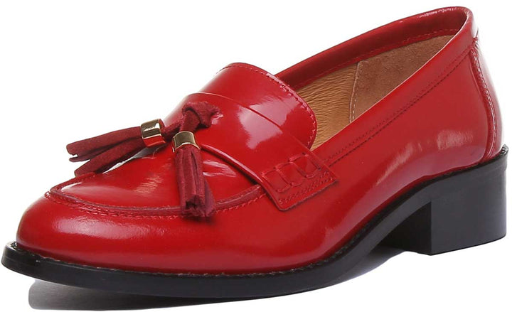 JUSTINREESS ENGLAND Womens Loafers Felicity Slip On Leather Loafer In Red