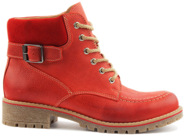 JUSTINREESS ENGLAND Womens Ankle Boots Emma Lace Up Leather Boot In Red