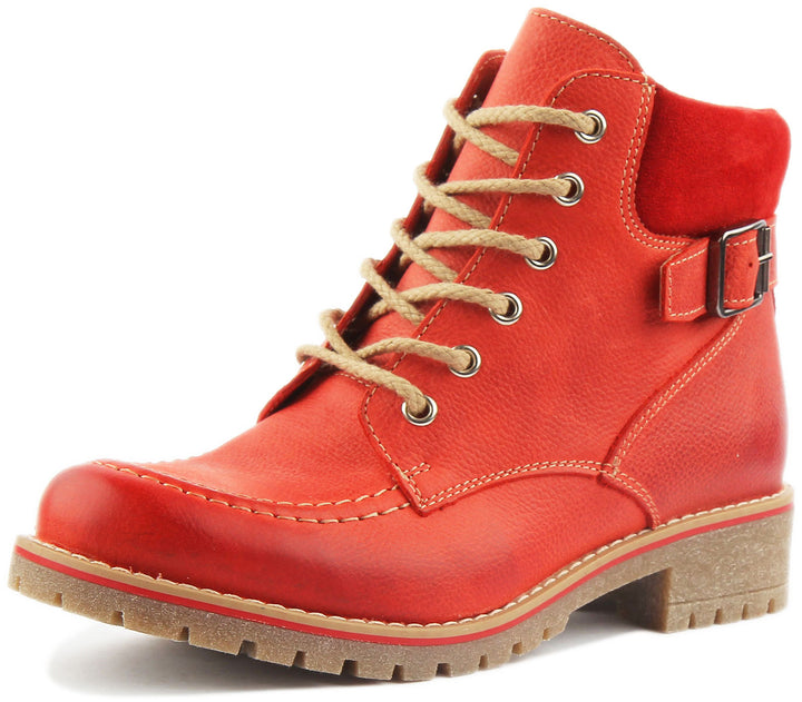 JUSTINREESS ENGLAND Womens Ankle Boots Emma Lace Up Leather Boot In Red