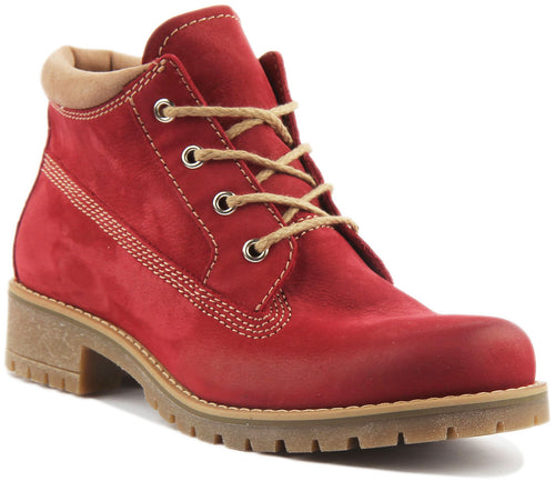 Stella Lace Up Hiking Boot In Red