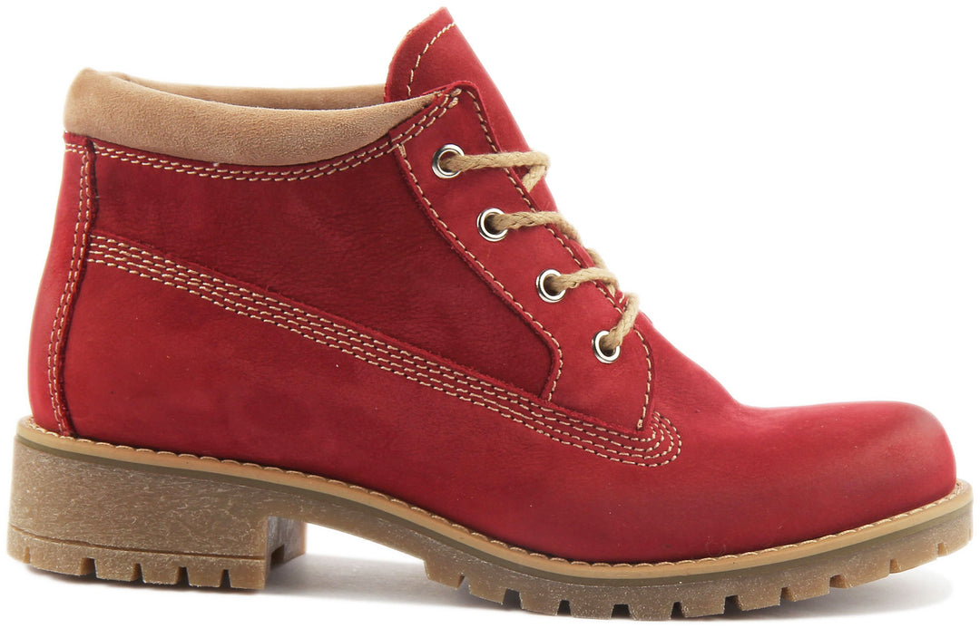 JUSTINREESS ENGLAND Womens Ankle Boots Stella Lace Up Hiking Boot In Red