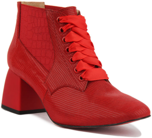 Hannah Block Heel Victorian Style Boot In Red