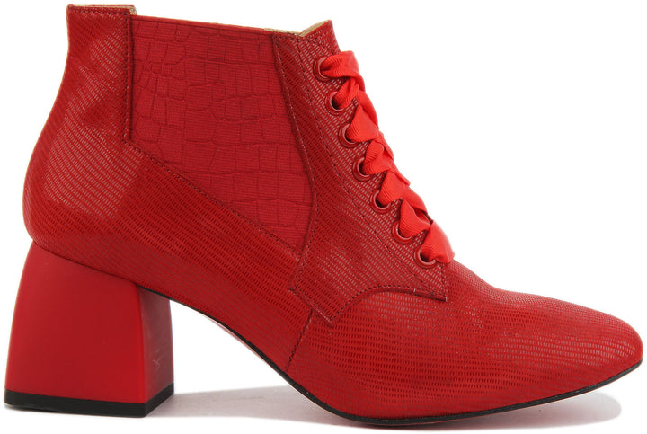 JUSTINREESS ENGLAND Womens Ankle Boots Hannah Block Heel Victorian Style Boot In Red