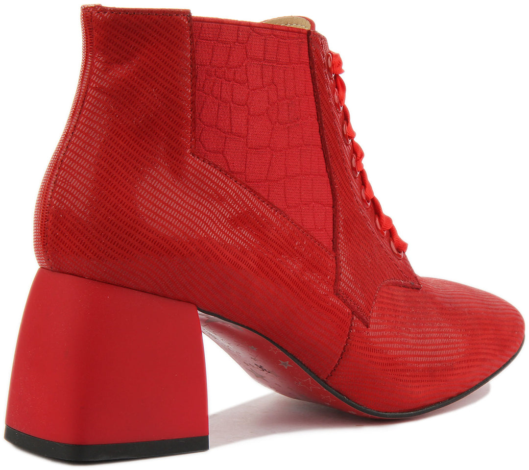 JUSTINREESS ENGLAND Womens Ankle Boots Hannah Block Heel Victorian Style Boot In Red