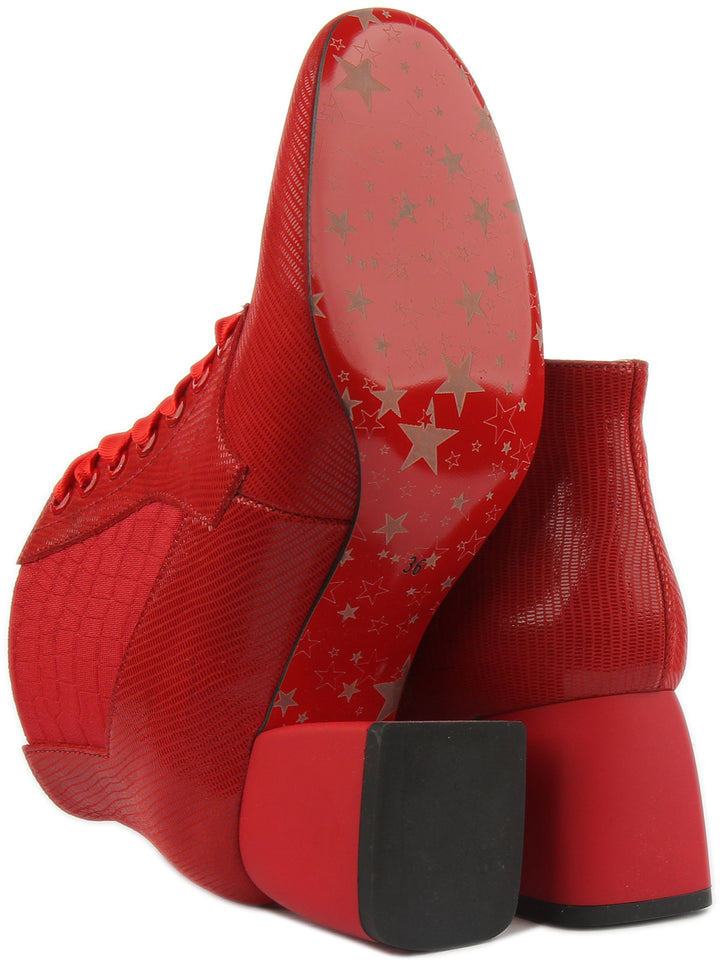 JUSTINREESS ENGLAND Womens Ankle Boots Hannah Block Heel Victorian Style Boot In Red