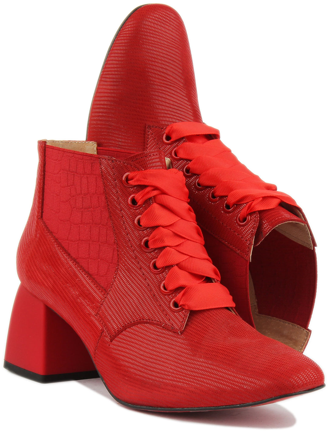JUSTINREESS ENGLAND Womens Ankle Boots Hannah Block Heel Victorian Style Boot In Red