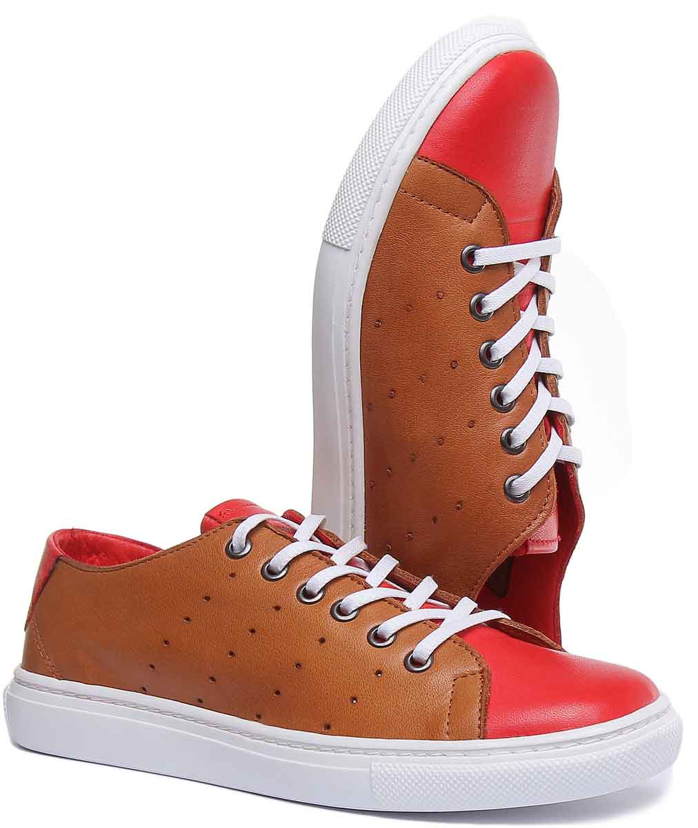 JUSTINREESS ENGLAND Womens Casual Shoes Lucy Lace Up Leather Shoe In Red